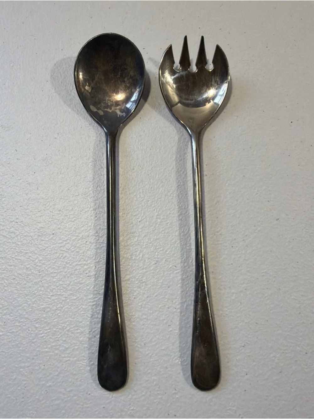Serving Fork and Spoon Silver Plated Made In Italy 9.5” Long Vtg | Read Desc